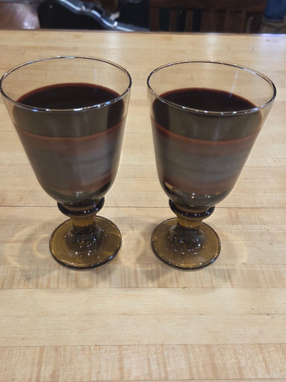 Vintage Libbey Sango Nova Brown Ombre Striped Water Wine Goblets Set of 2